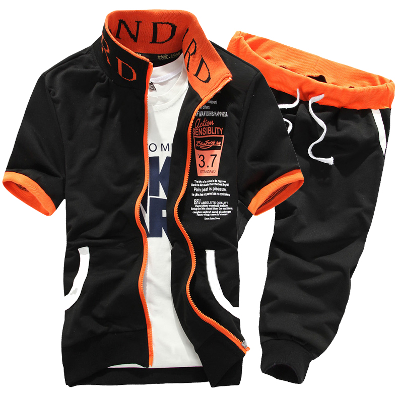 

2020 New Arrivals Fashion Men Short Sleeve Tracksuit Casual Sporting Suit Hoodies and Shorts -XXL Sweat Suits Men, Black chinese size