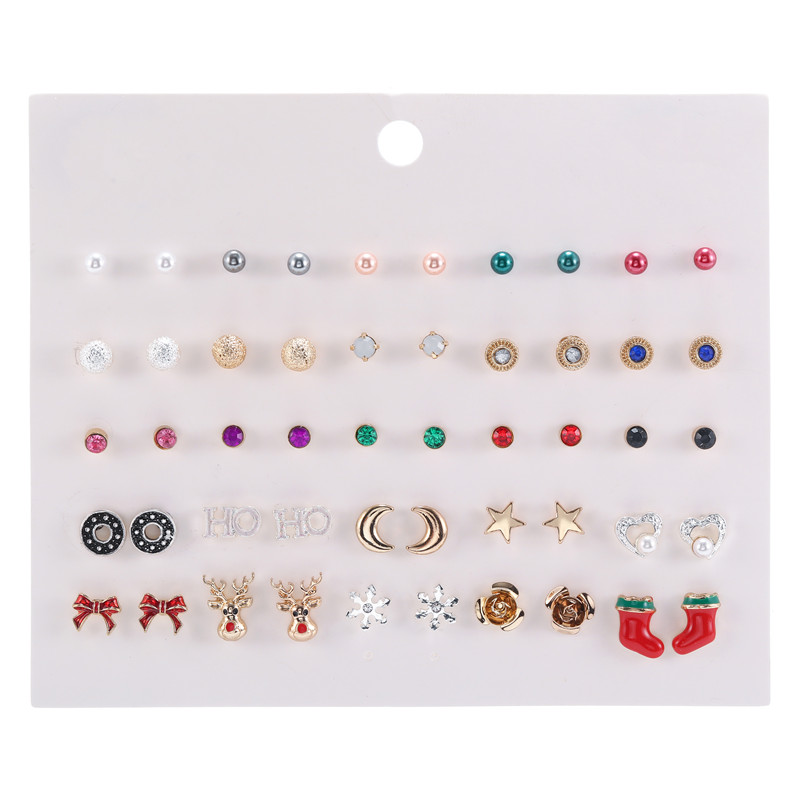 

25Pairs/Set Christmas Earrings Set Jewelry Cute Enamel Santa Claus Bow Flowers Lovely Tree Bell Christmas Earring Women Girls
