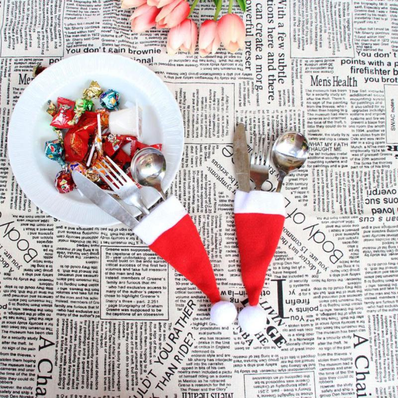 

30Pcs Christmas Decoration Cutlery Fork Set Christmas Hat Storage Tool Bottle Small Toys Festive Atmosphere Mini Hat #2