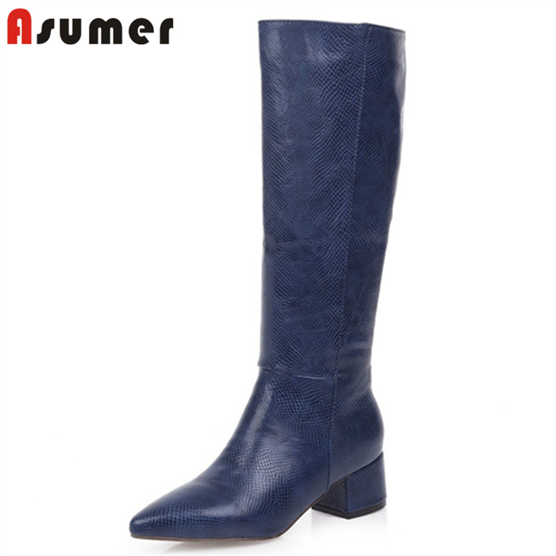 

ASUMER 2020 Newest fashion knee high boots women square heels autumn winter boots solid colors Fashion Brand shoes female, Blue