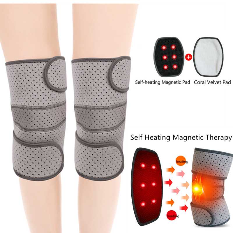 

1 Pair Tourmaline Knee Support Brace Self-Heating Magnetic Knee Pads with Repalceable Thermal Pads Arthritis Joint Pain Relief, Gray