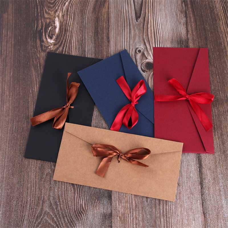 

1 Piece Vintage Ribbon Pearl Paper Envelopes Large Kraft Envelopes for Wedding Invitation Postcard Cards School Stationery Gift