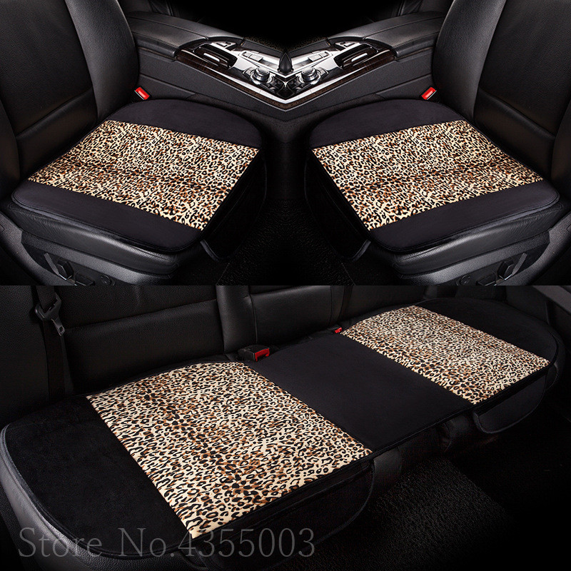 

3PCS Set Car Front Rear Back Seat Cushion Auto Chair Cover Mat Leopard Soft Plush Pad Universal 4 colors For 5 Seat Protector