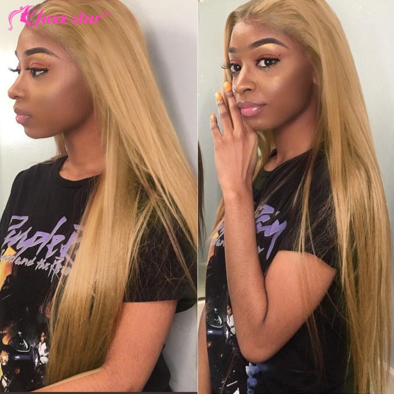 

Brazilian Straight #27 Honey Blonde Lace Front Wig13x4 Lace Front Human Hair Wigs Pre-Plucked With Baby Hair Jazz Star Non-Remy, As pic