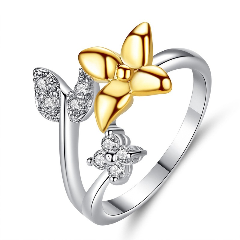 

Hot Butterfly Two-color Ring Simple Fashion Popular Ladies Ring Inlaid Zircon Stainless Steel Jewelry Wedding