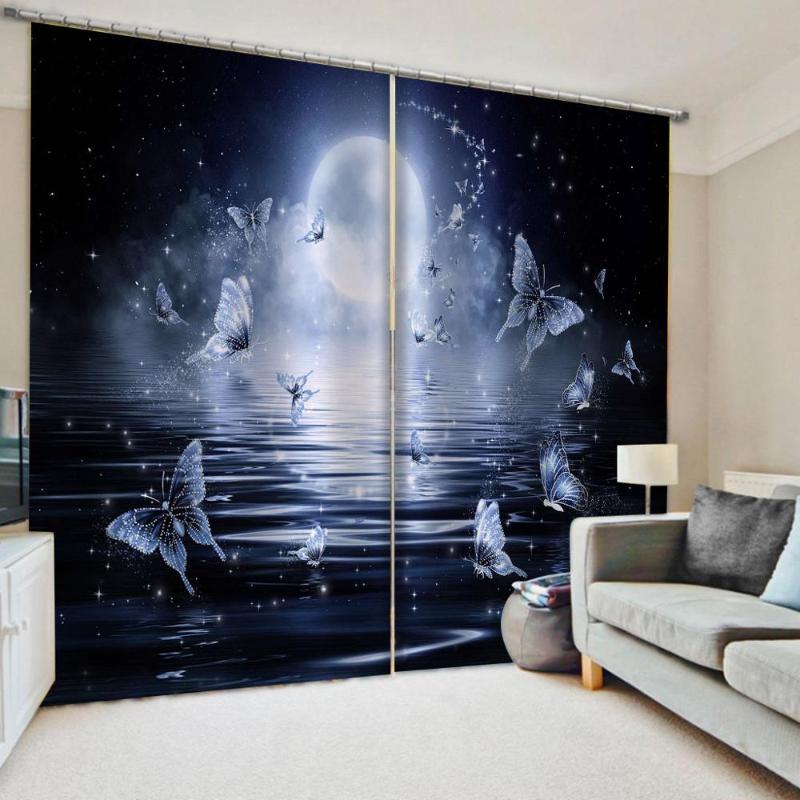

Custom blue curtains butterfly Customized 3D Blackout Curtains Living Room Bedroom Hotel Window, As pic