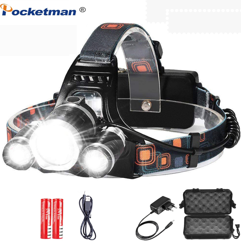 

8000 Lumens 5 Led Headlamp XML T6 Powerful Head Lamp Led Headlight with 18650 battery Head Lights for Camping