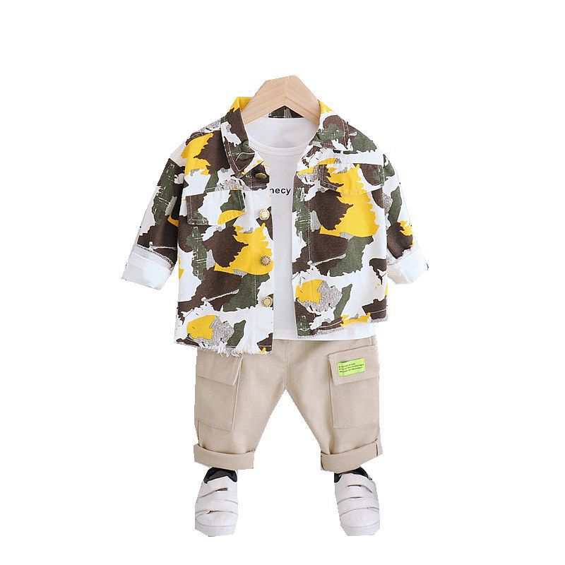 

Spring Cotton Children Leisure Baby Boys Clothes Printed T Shirt Coat Pants 3Pcs/sets Infant Out Kids Fashion Toddler Tracksuits, Yt micai f yellow