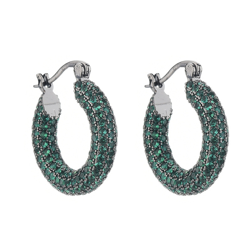 

New large geometric cicle earrings for women desigen inlaid green white zircon high-quality luxury banquet gift ear clip jewelry