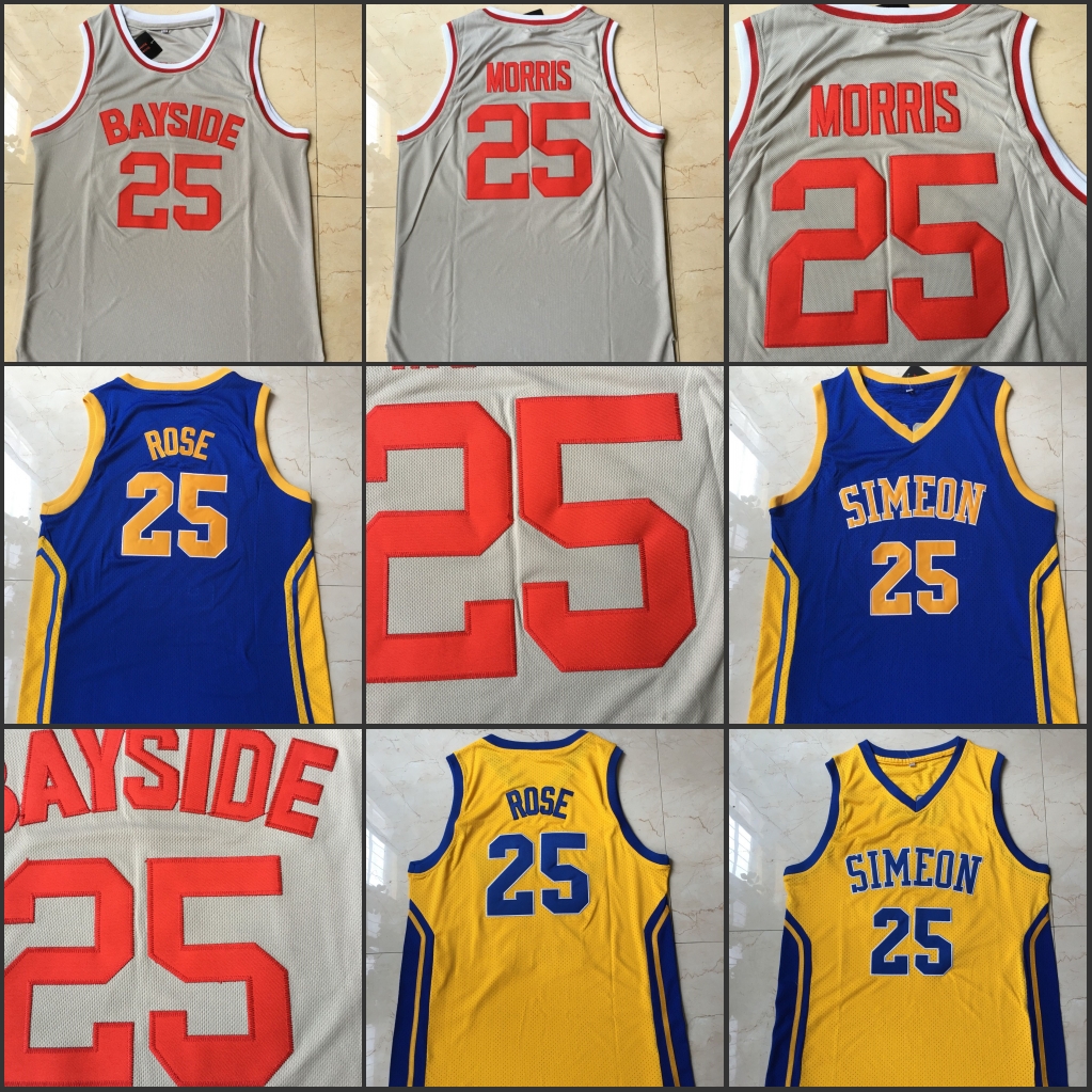

College Basketball Wears Movie 25 Zack Morris Derrick Rose Simeon Jersey Bayside Tigers College Basketball mens Jerseys 100% Stiched Size -XXL, As pics