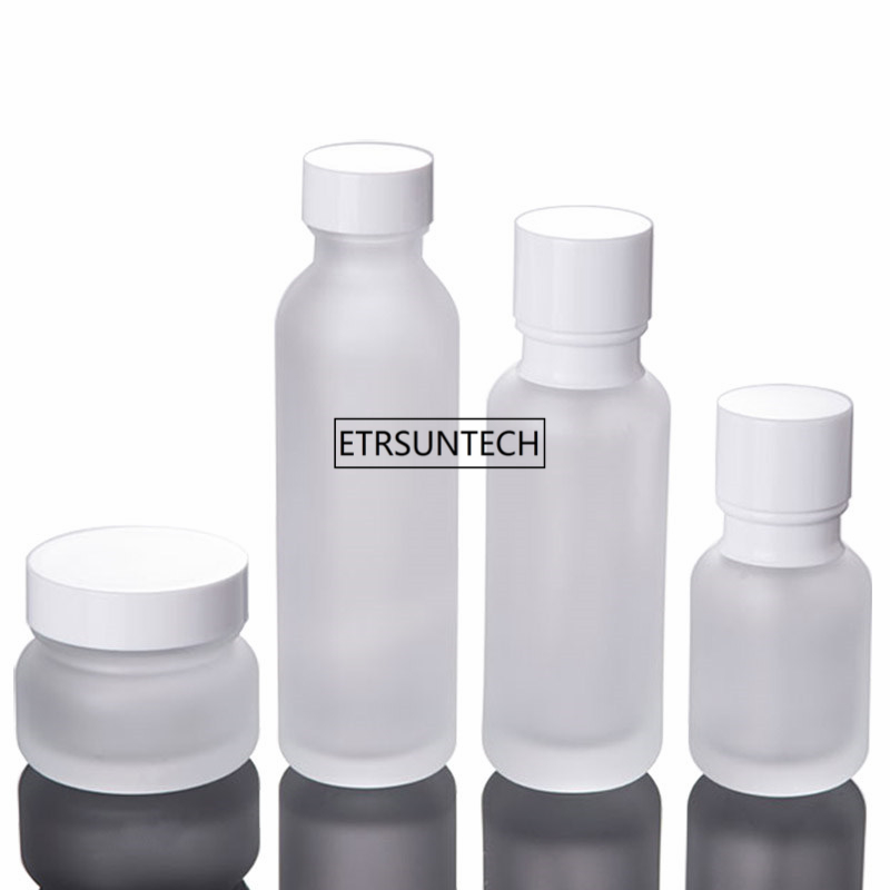 

50pcs 50G Frost Glass Cream Jar with Plastic White Cap, 50ML Glass pump Lotion Bottle Empty Cosmetic Containers F3640