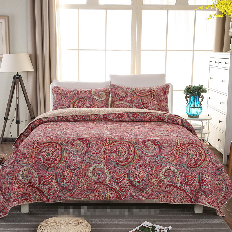 

Free shipping retro American style 3pcs boho red patchwork quilt full/ size washed aircondition bed cover/bedspread bubu, As pic