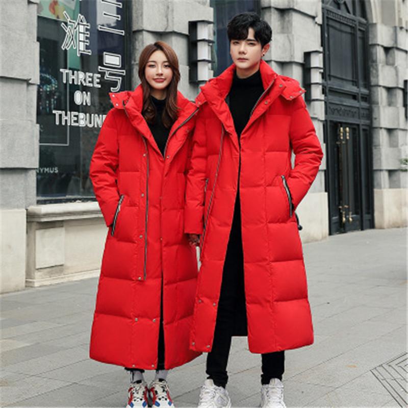 

Man Down Jacket Fashion Korean Version Thick Rex Rabbit Fur Outerwear Designer Female Long Sleeve Casual Zipper Button Couple Hooded Coats, Long yellow
