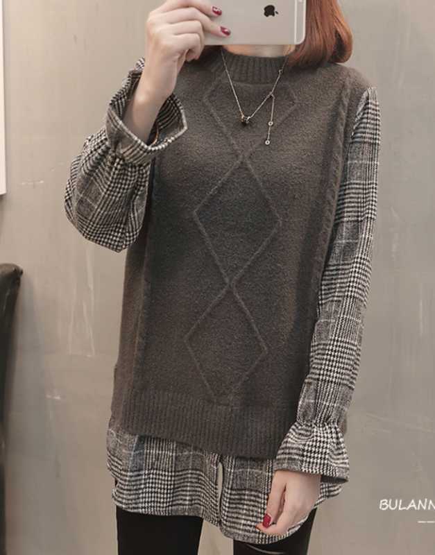 

Spring and Autumn Retro Tops 2020 New Korean Pullover Sweater Thin Loose Mid-Long Holiday Two-piece Long Sleeve Knitwear, Black