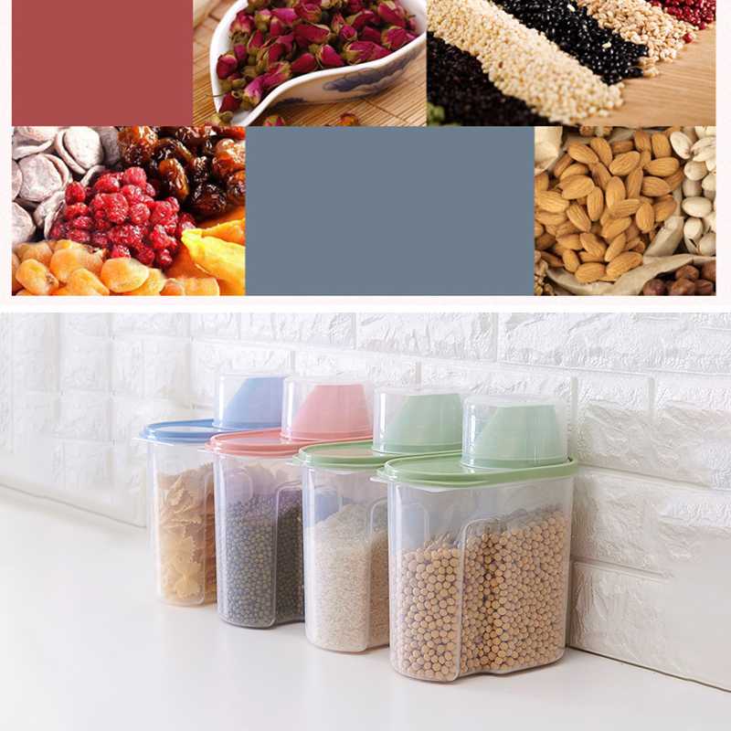 

Plastic Cereal Dispenser Sealed Crisper Grains Rice Nut Snack Tank Storage Box Transparent Kitchen Refrigerator Container
