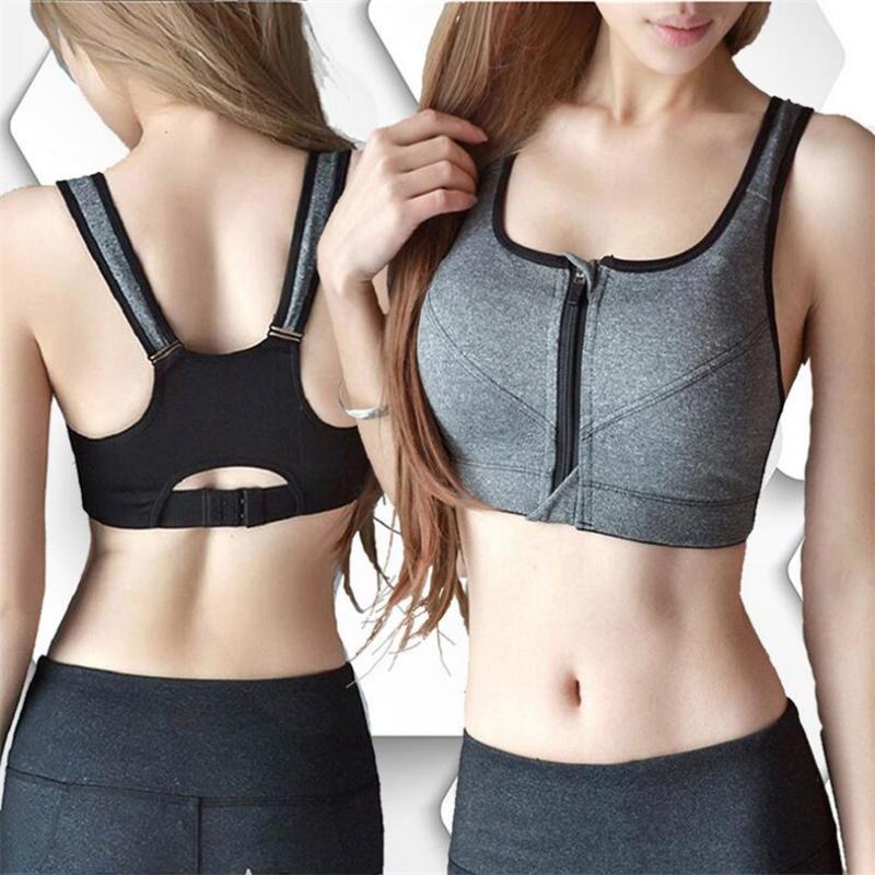 

CKAHSBI Push Up Sports Bra Zipper Padded Black Running Women Plus Size Top Fitness Yoga Bras High Impact Adjustable Straps Bra, Q175 blackwhit