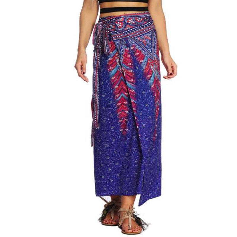 

African Print Skirts Women Ladies High Waist 2020 Summer Bohemian Ethnic Boho Split Skirt Floor Length Long Maxi Wrap Skirt Saia