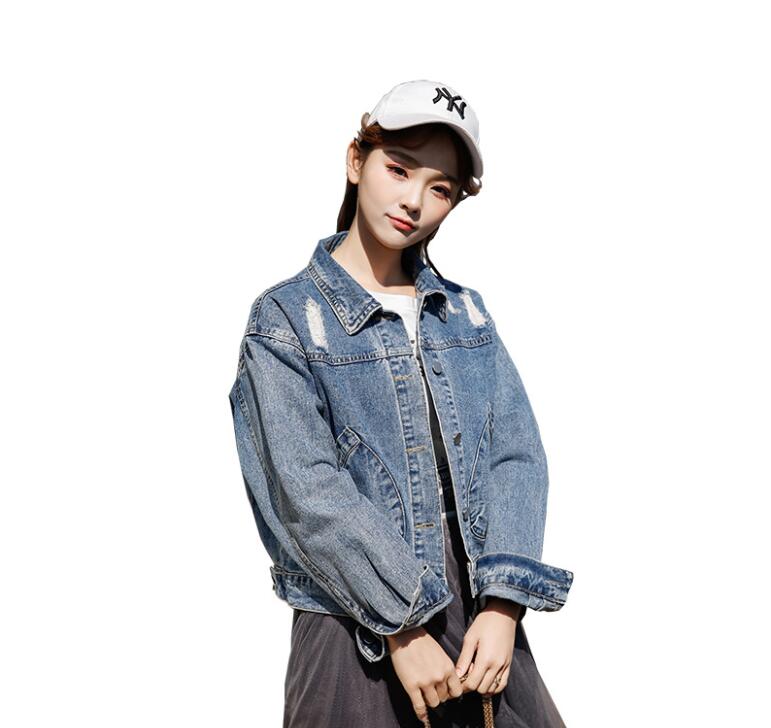 

New 2020 loose Korean version bf loose embroidered denim jacket female short denim jacket spring and autumn female, Blue