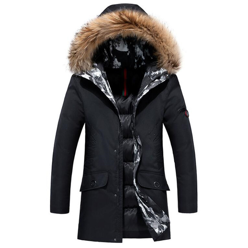 

XIU LUO Coat Men 2020 Winter Long Casual Warm Thick Fur Collar Jacket Parkas Men New Luxury Windproof Waterproof Hooded Parka, Black