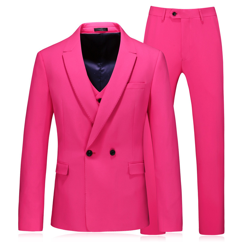 

Men' Suit Men' Business Professional Wear Pink Double-Breasted Suit 3Piece Blazer Trousers Vest Wedding Groom Dress