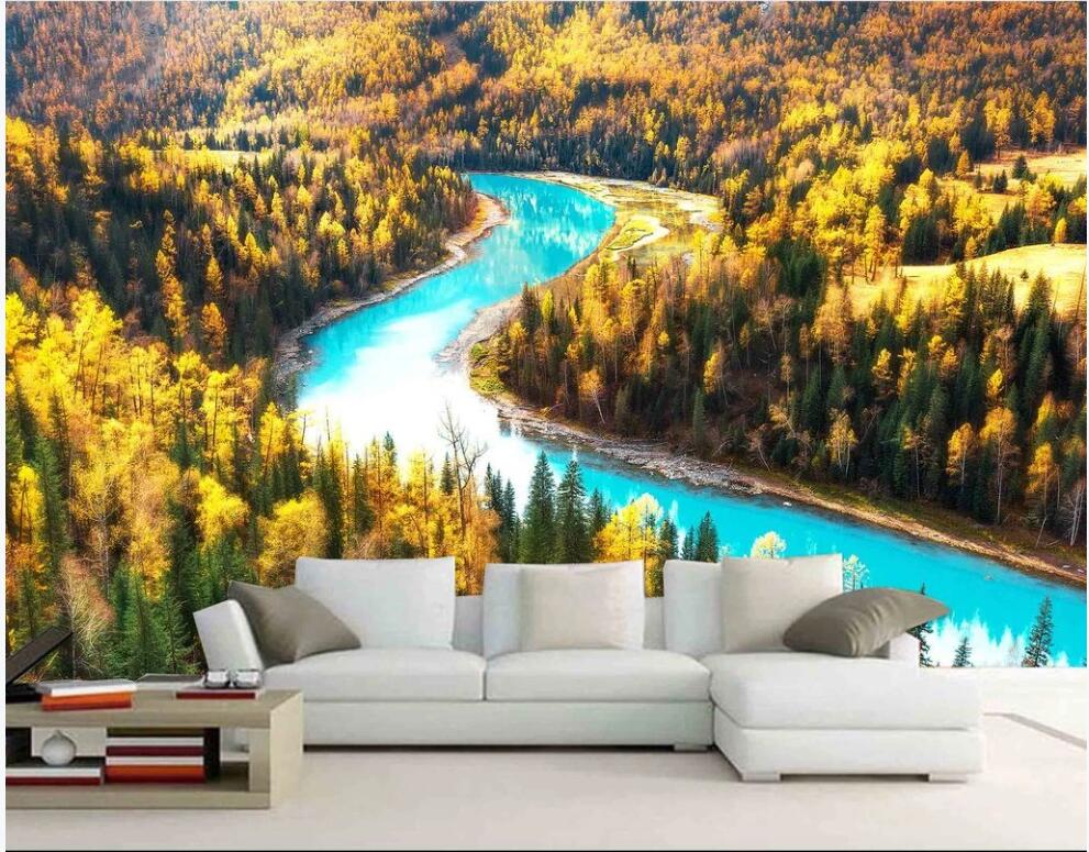 

3d wallpaper custom photo mural on the wall Modern forest river landscape background home decor photo wallpaper in the living room, Non-woven wallpaper