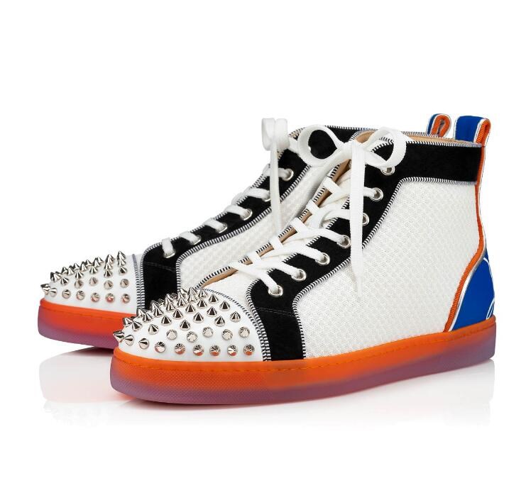 

New High Top Studded Spikes II Flat Casual Red Bottom Mens Luxury Designer Sneakers Shoes New For Women Party Wedding High-top Red Bottom, Colour3