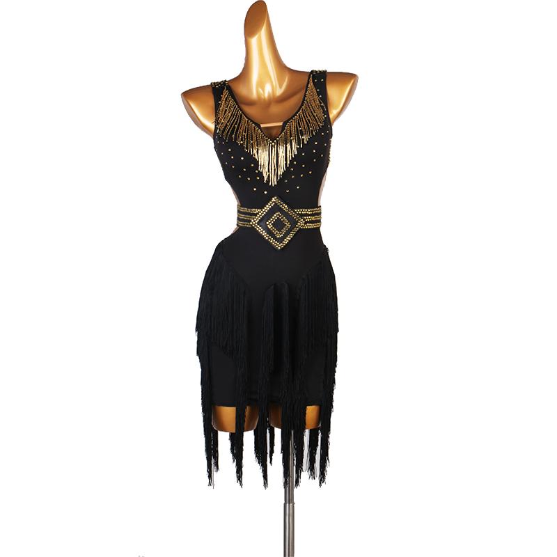 

Custom Sexy Latin Dance Dress Women Tassel Tango Salsa Cha Cha Competition Dresses Black Backless Samba Rumba Performance