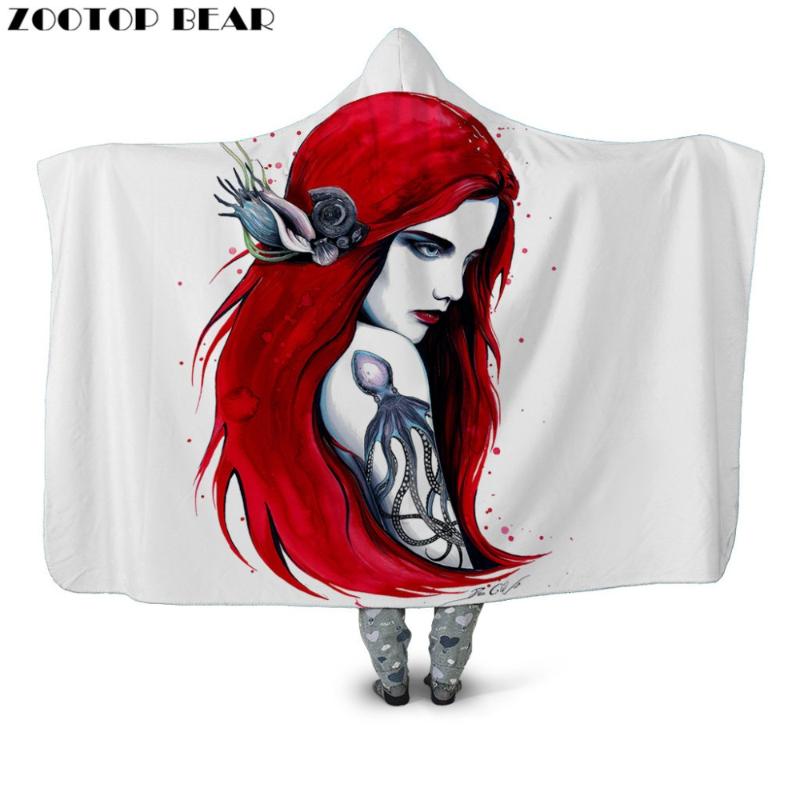 

White Retro Fashion Throw Hooded Blanket 3D Print Animal Plush Fleece Boho Wearable Microfiber Casual Bedding Soft Office Adults
