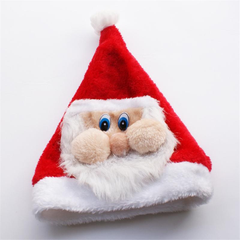 

Thicken Santa Claus Hat Short Plush Fabric Santa Face Red Hat Christmas Decorations Festival Party Performance 12 pcs/lot
