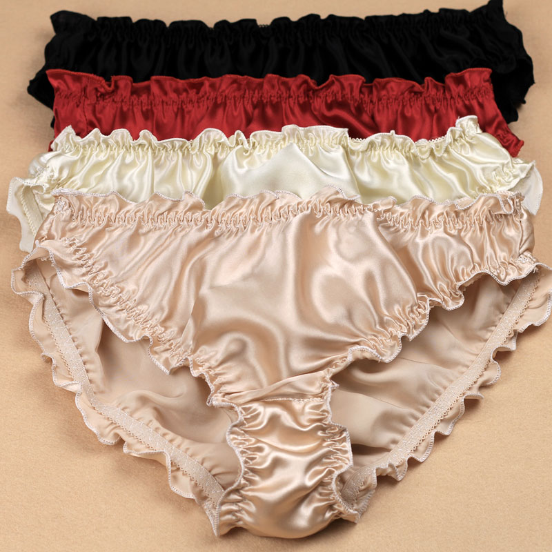 

Women True Silk Panties Underwears With Ruffle Bow Fashion Underwear Women Plus Size Cute Panties Professional High Quality, Color will be send by random