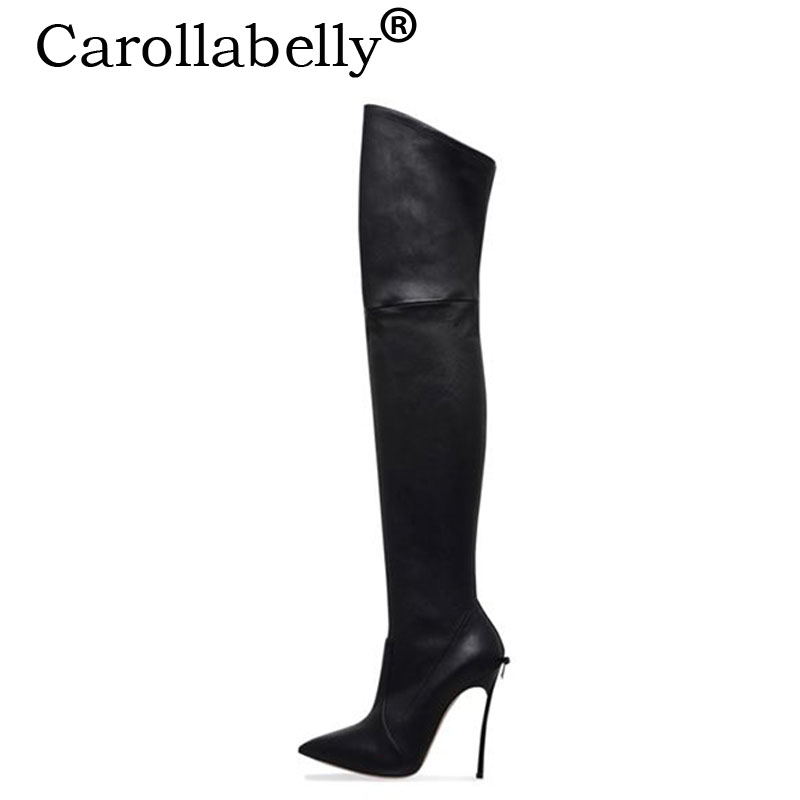 

Carollabelly Brand Shoes Women Winter Boots Sexy Warm High Heel Boots Pointed Toe Wedding Shoes Butterfly Black 10cm/12cm Heel, 10 cm