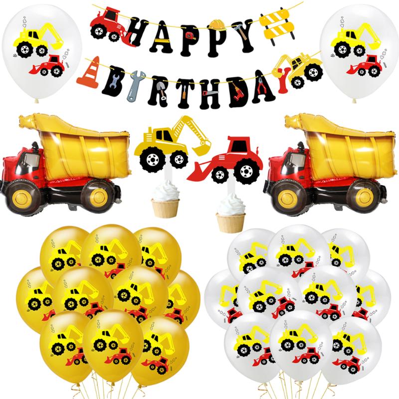 

Cute Excavator Latex Balloon Construction Vehicle Air Balloon Banner Garland For Happy Birthday Festival Theme Party Decoration