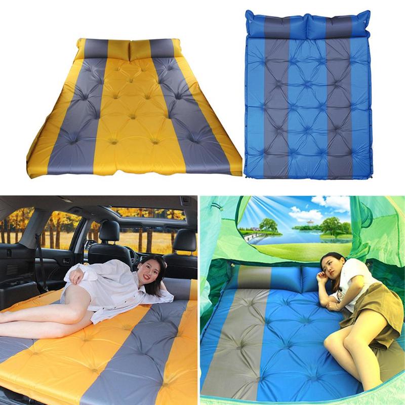 

Multifunctional Automatic Car Camping Air Mattress Blow Up Bed Inflatable Raised Airbed High Rebound Sponge Yellow Blue Optional