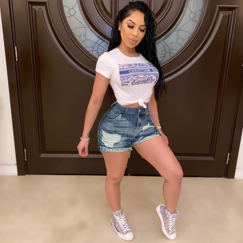 

fashion Women's Pockets Hand Frayed Women's Denim Shorts slim fit lady jeans plus size blue