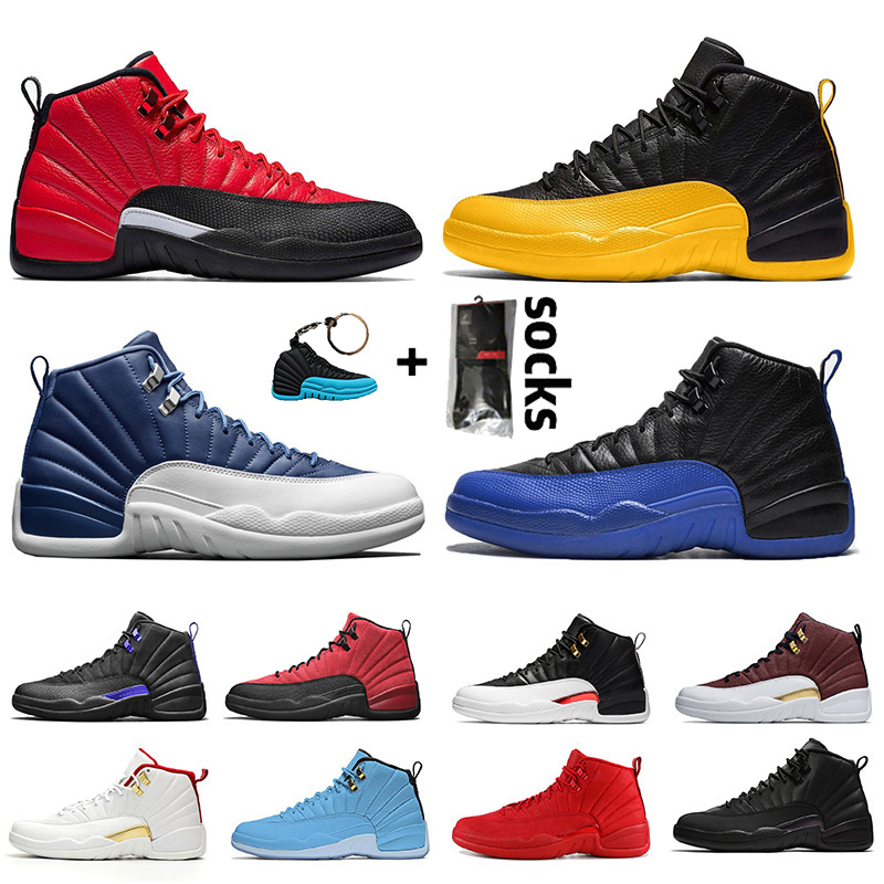 

JUMPMAN 12 Reverse Flu Game University Gold 12 12s Indigo Mens Basketball Shoes Dark Concord Game Royal Mens Sneakers Trainers Big Size 13, #26 black 40-47