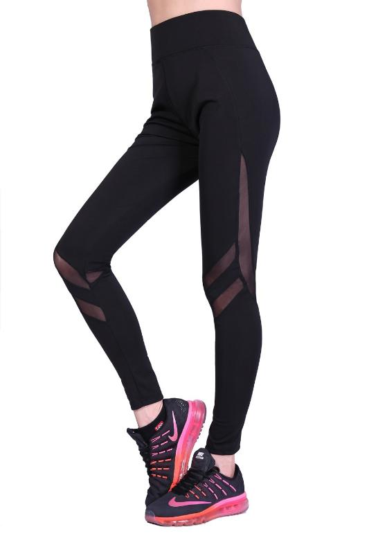 

Solid High Waist Sport Leggings Women Mesh Hollow Yoga Pants Elastic Running Fitness Gym Legging Female Black Energy Tights, Yp0016-1