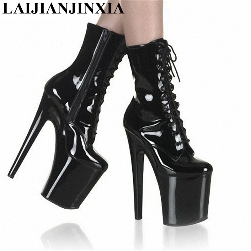 

LAIJIANJINXIA Fashion Sexy Knight 8 inch High Heel Platform Ankle Boots Women Autumn Winter Shoes 20cm Black Pole Dancing Boots, Shoes sole 15cm
