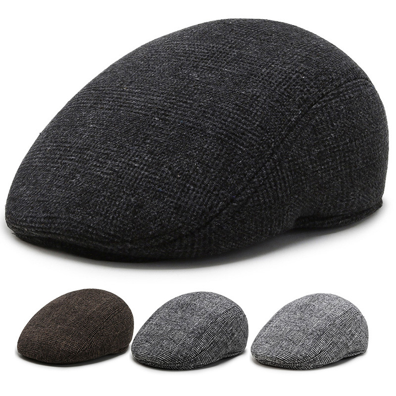 

Winter Men's Hats Plus Velvet Cotton Thick Beret With Ears Warm Dad's Tongue Cap Earmuffs Hat Cold-resistant Ski Caps, Black