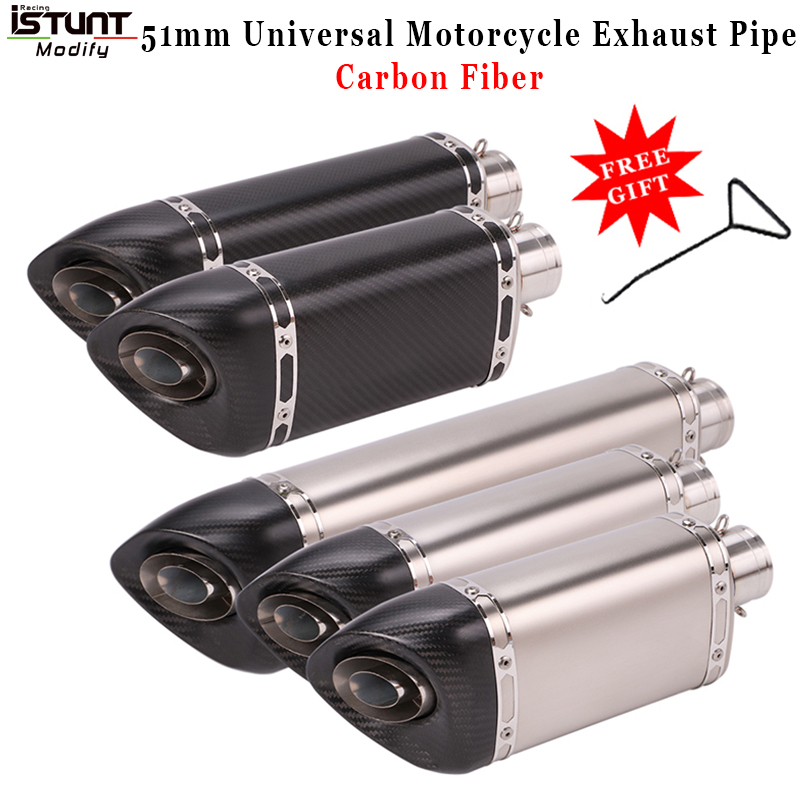 

51mm Inlet Universal Motorcycle Escape Exhaust Carbon Fiber Muffler DB Killer For nmax CB400 ER6N GY6 ATV Dirt bike Scooter