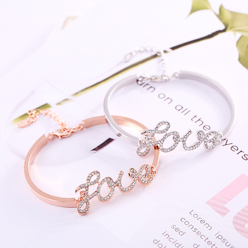 

European & American Fashion Letter love Crystal Bracelets for Women Creative Charm Bracelets Wedding Jewelry Accessories Gift