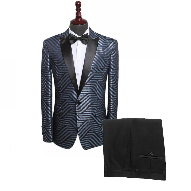 

Fashion Men Suits Blue Stripe Slim Fit Blazer Pants Two Piece Wedding Suit Mens Casual Suits Latest Coat Pant Designs 2020, Color as image