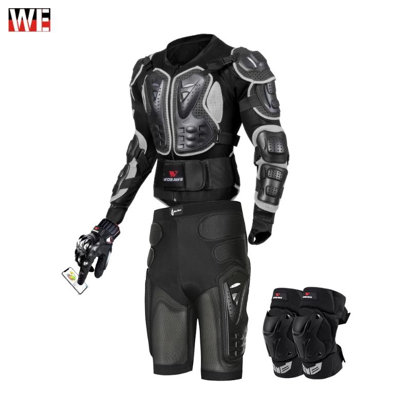

WOSAWE Off Road Motorcycle Armor Alloy Stainless Steel Racing Protective Gear Motorcycle Jacket+Shorts Pants+Knee Pads+Gloves