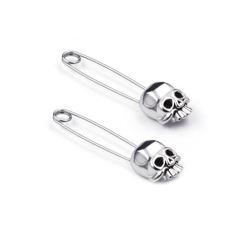 

2020 New 1 Pair Stainless Steel Safety Pin Earring Stud for Men Ear Piercing with Skull Safety Pin Punk Men Earring