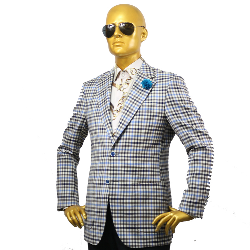 

custom tailor made Men's bespoke suits business formal wedding ware 2 pieces Jacket coat pant blue grey plaid fine wool winter, Gold