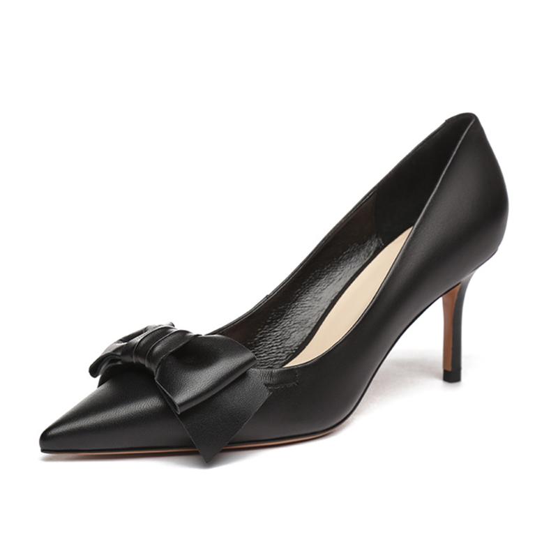 

Lovirs Women's Sweet Thin heel Pumps Oversized Bow-knot Pumps Pointed Toe High Heels 6.5cm Low Heel Dress Shoes Plus size 4-15, Black