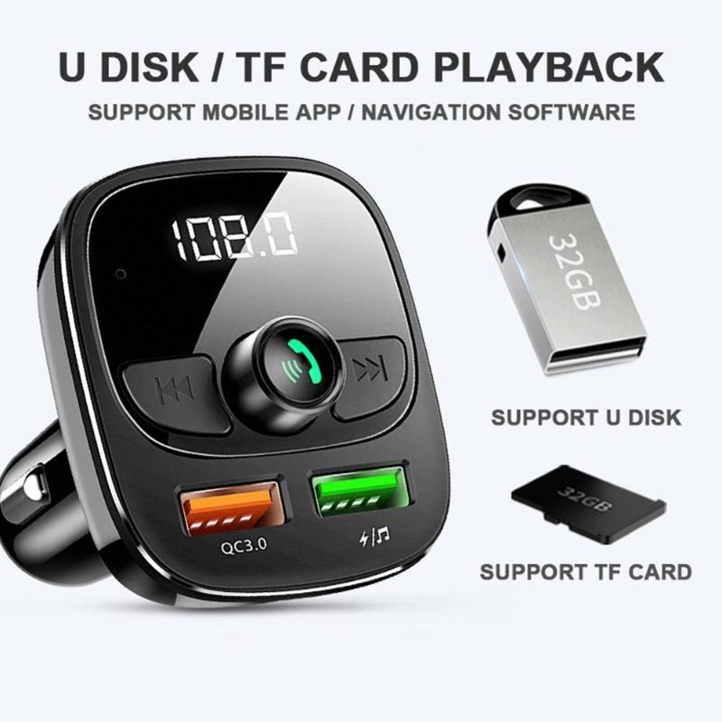 

QC 3.0 Handsfree 5.0 Fm Transmitter Modulator Car Bluetooth Car Kit Fast Dual USB Charger MP3 Player TF Card Music Adapter