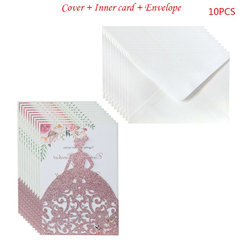 

10pcs/set Pretty Girl Holiday Invitations Card Hollow Glitter Paper Envelopes R7RC