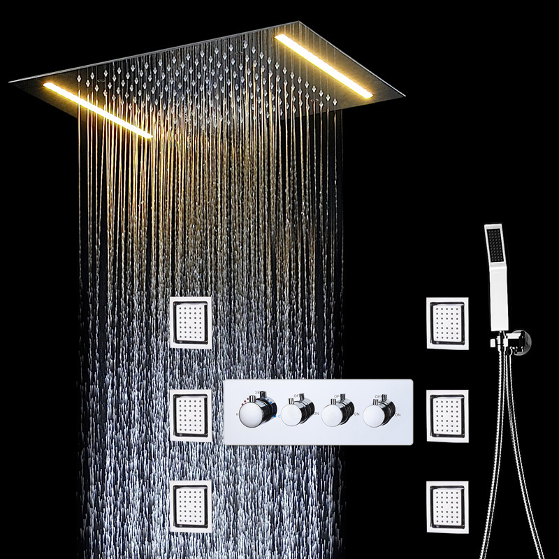 

High Quality Led Rain Shower Head Rainfall 360*500MM Rain Shower Set Massage 6 Body Jet with Hot and Cold Valve Diverter