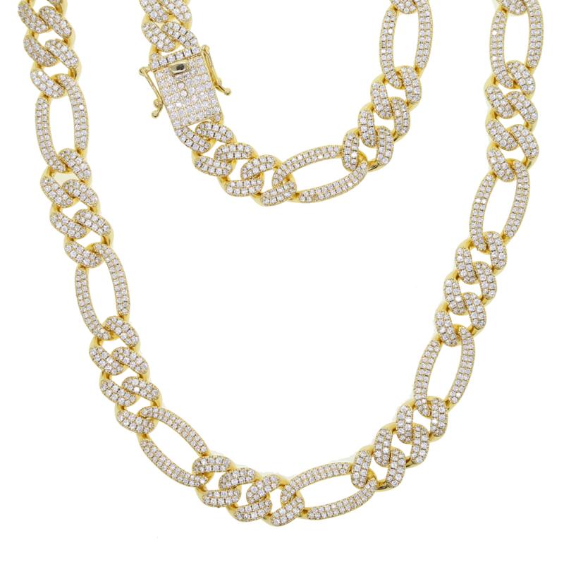 

New 12mm Iced Out Cubic Zirconia Figaro Chain Necklace Silver Color Prong Miami Cuban China CZ Necklace Men Hip Hop Jewelry