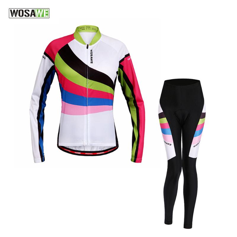

Wosawe Cycling Suits Jerceys Pants Woman Bicycle Clothing Suits Trajes de Ciclismo Mujer Jerceys and Pants Reflective Breathable, Multi color